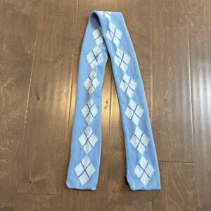 Express Scarf Womens Blue White Argyle 100% Cashmere Soft Knit Winter Warm 43"